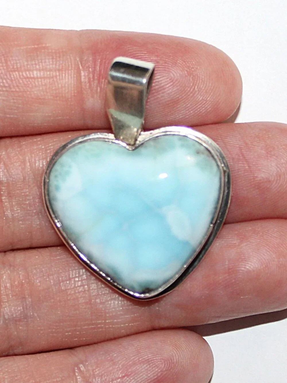 Sterling Silver Larimar Heart Shaped Pendant